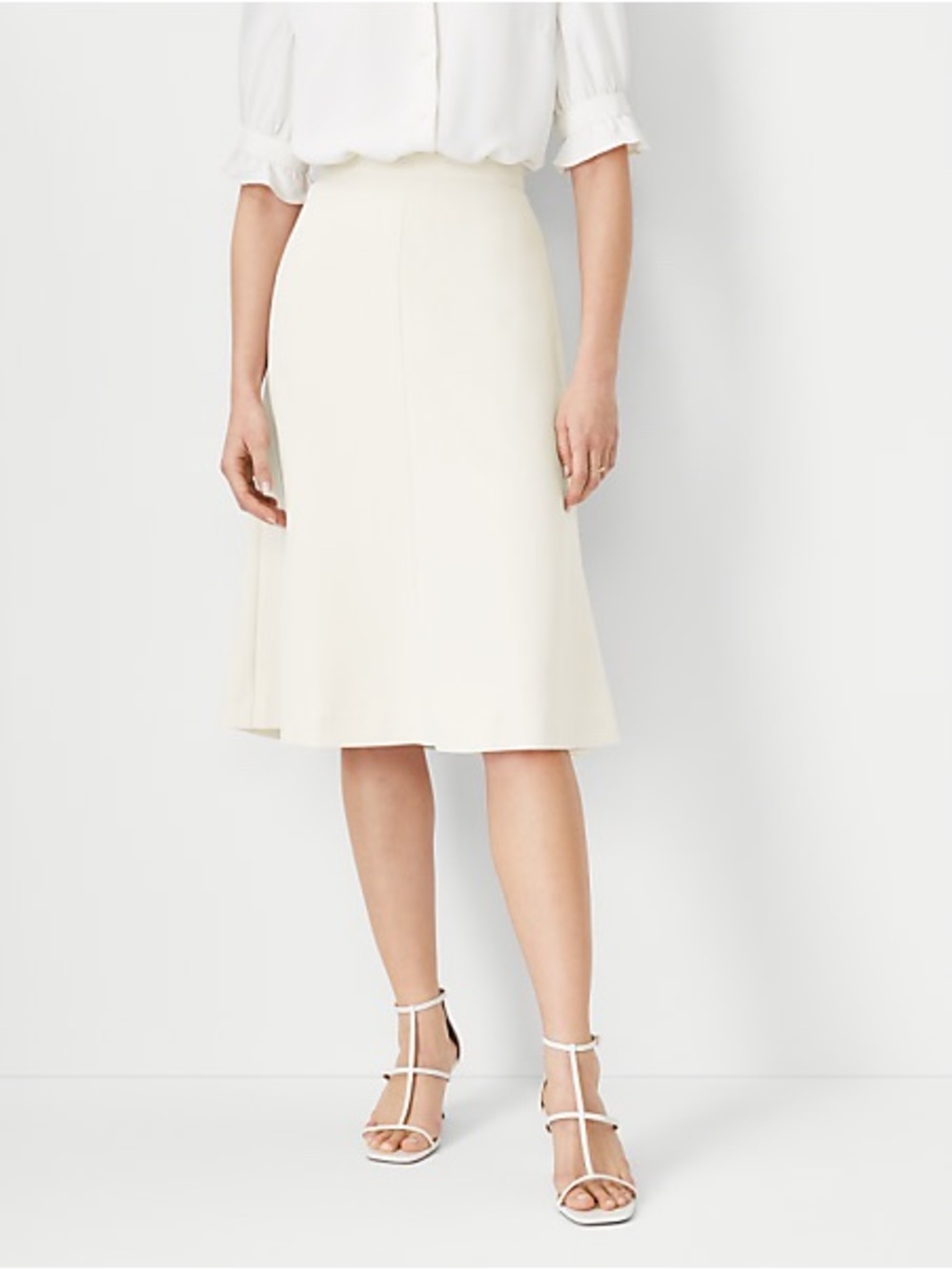 Ann Taylor The Flare Skirt in Fluid Crepe - Ivory Whisper